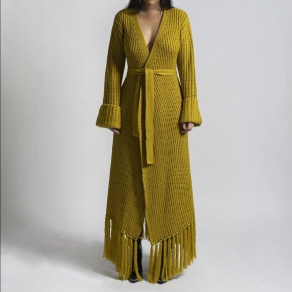 NWT Hanifa x Miya Knit Cardigan Dress in Mustard Color - nationalbodyline.in